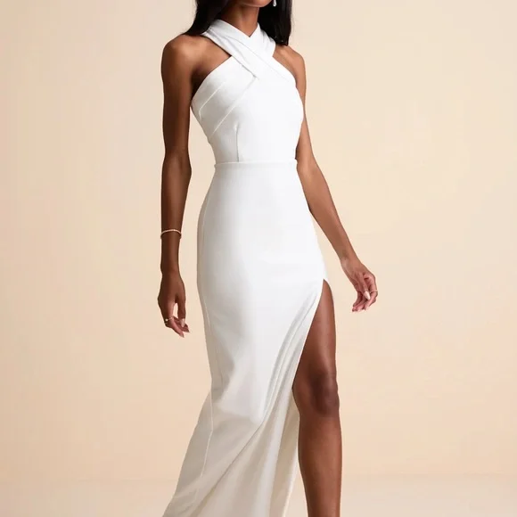Lulu's White One-Shoulder Slit Maxi Dress - Picture 8 of 11